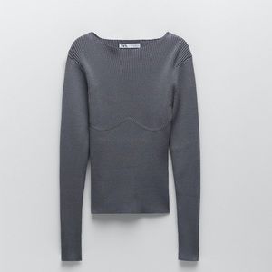 Zara dusty blue ribbed sweater